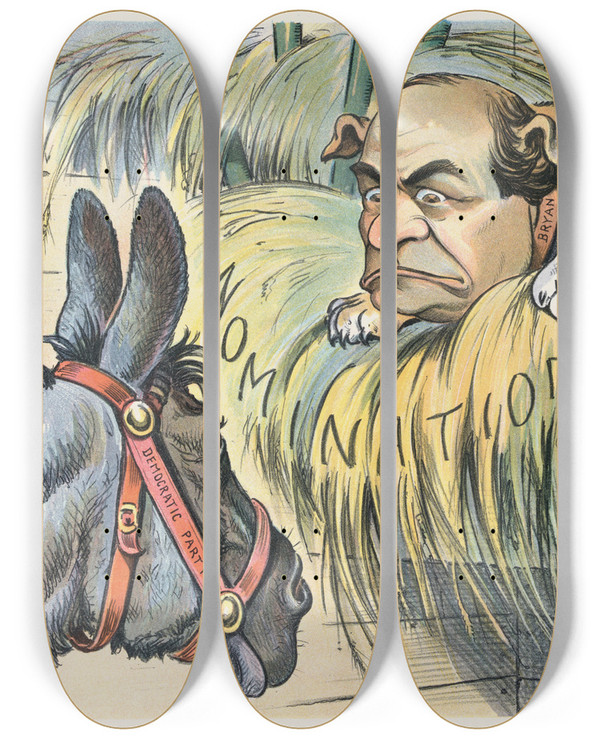 Triptych art skateboard deck of John Samuel Pughe The Dog In The Manger by John Samuel Pughe (1870-1909)