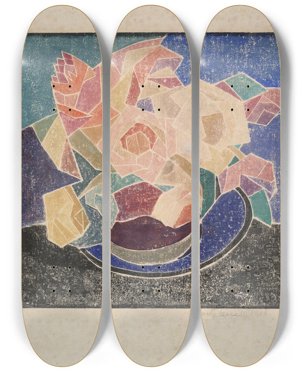 Triptych art skateboard deck of Blanche Lazzell June Roses by Blanche Lazzell (1878-1956)