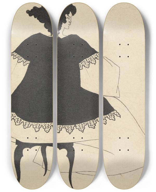 Triptych art skateboard deck of Aubrey Vincent Beardsley Salome On Settle The Conductor by Aubrey Vincent Beardsley (1872-1898)