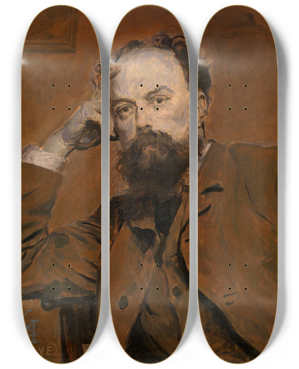 Triptych art skateboard deck of Xavier Mellery The Sculptor Paul De Vigne by Xavier Mellery (1845-1921)