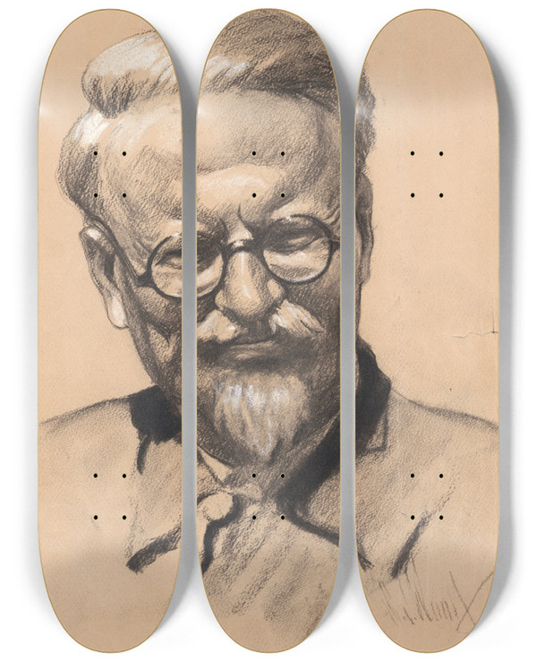 Triptych art skateboard deck of Samuel Johnson Woolf Leon Trotsky by Samuel Johnson Woolf (1880-1948)