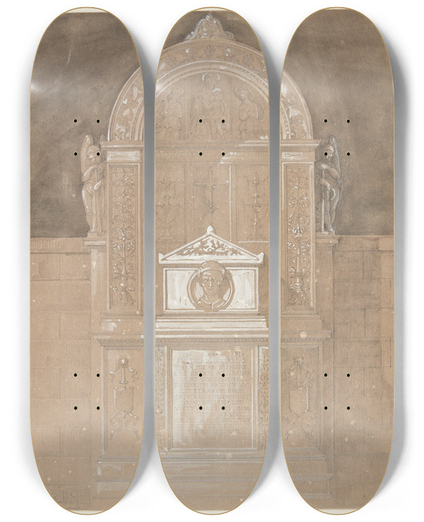 Triptych art skateboard deck of Gottfried Semper Gravmle Over Baron C F Von Rumohr 1845 by Gottfried Semper