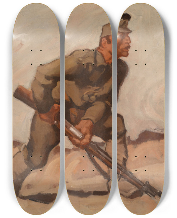 Triptych art skateboard deck of Albin Egger Lienz Kaiserschtze by Albin Egger Lienz (1868-1926)