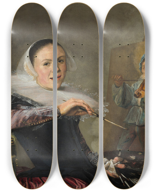 Triptych art skateboard deck of Judith Leyster Selfportrait by Judith Leyster (1609-1660)