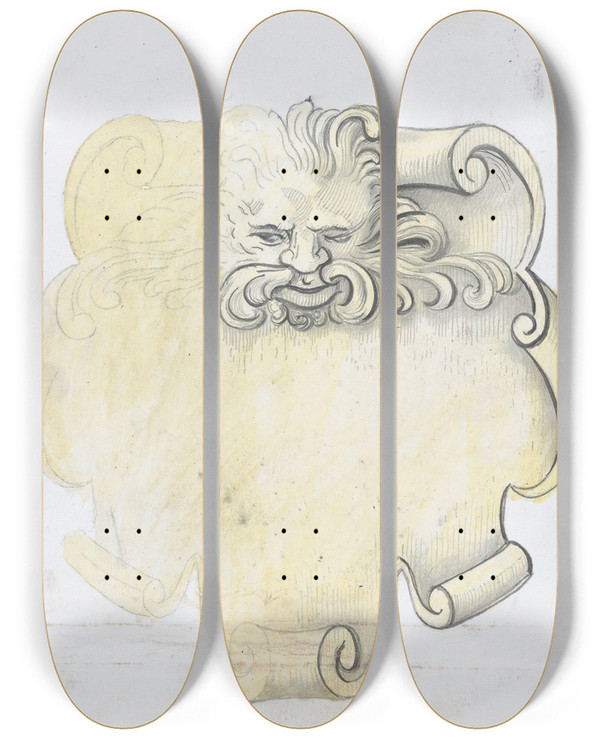Triptych art skateboard deck of Alphonse Legros Study For A Bronze Name Plate For Edward D Adams_2 by Alphonse Legros (1837-1911)