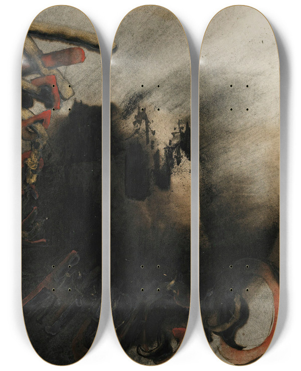 Triptych art skateboard deck of Victor Hugo Nocturnal Vision by Victor Hugo (1802-1885)