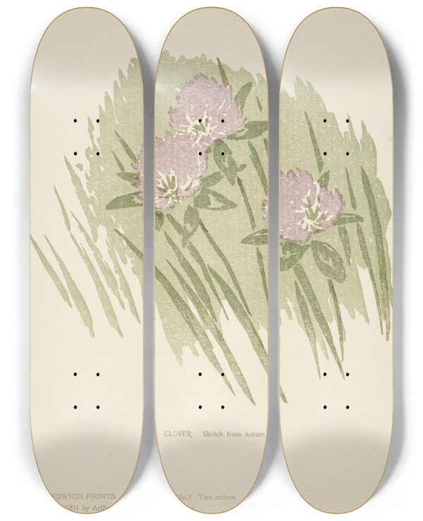 Triptych art skateboard deck of Arthur Wesley Dow Ipswich Prints Clover by Arthur Wesley Dow (1857-1922)