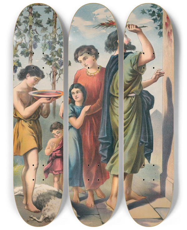 Triptych art skateboard deck of Stecher Litho Co The Passover by Stecher Litho Co (1871)