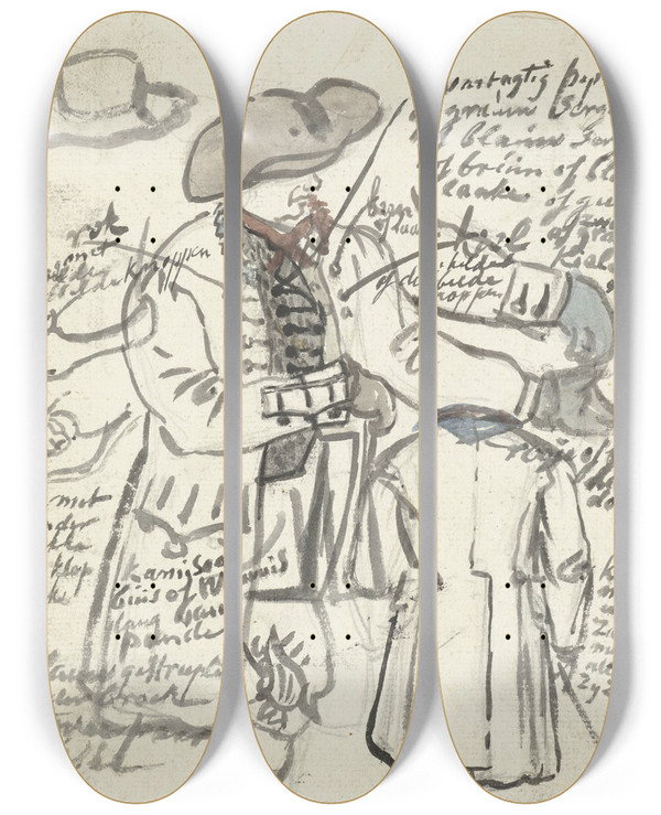 Triptych art skateboard deck of Simon Andreas Krausz Kostuumstudies Van Een Boer by Simon Andreas Krausz (1760-1825)