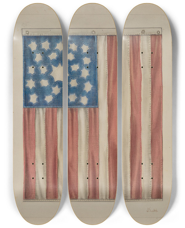 Triptych art skateboard deck of Joseph Sudek Flag by Joseph Sudek
