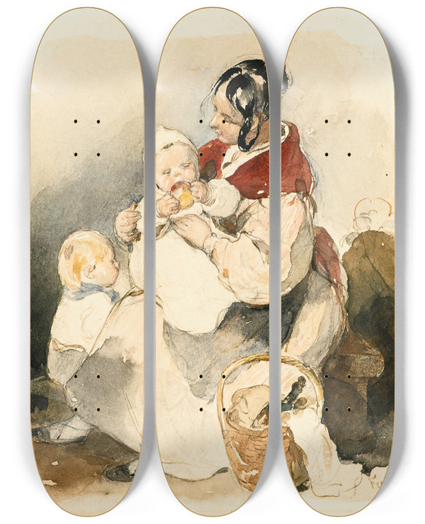 Triptych art skateboard deck of Peter Fendi Mothers Pride by Peter Fendi (1796-1842)