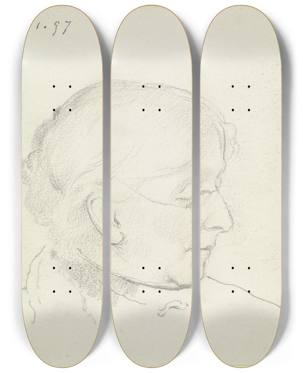 Triptych art skateboard deck of Otto Scholderer Luise Scholderer Im Profil Nach Rechts by Otto Scholderer (1834-1902)