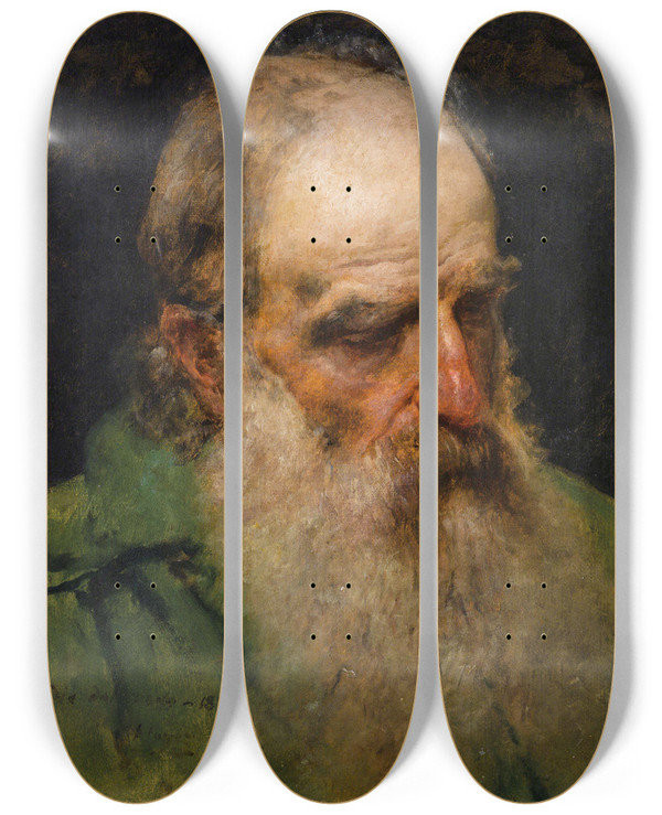 Triptych art skateboard deck of Francesco Hayez Head Of A Man Looking Down by Francesco Hayez (1791-1882)
