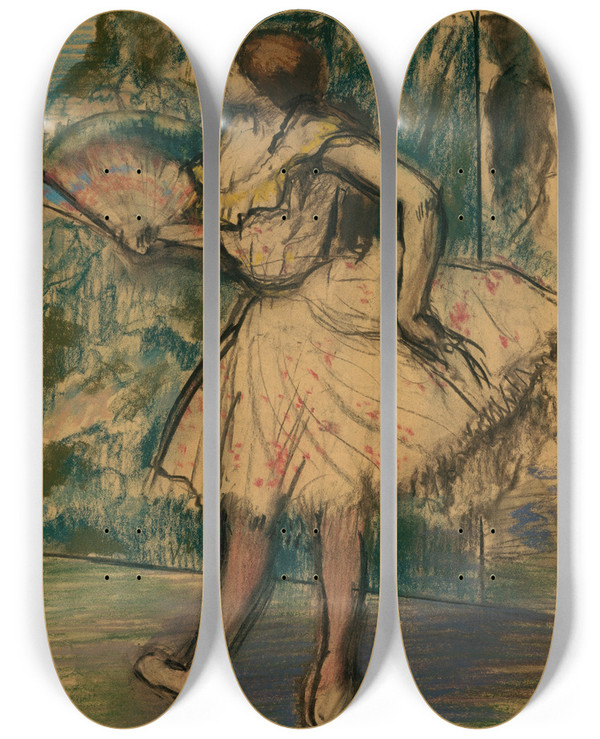 Triptych art skateboard deck of Edgar Degas Dancer With A Fan by Edgar Degas (1834-1917)
