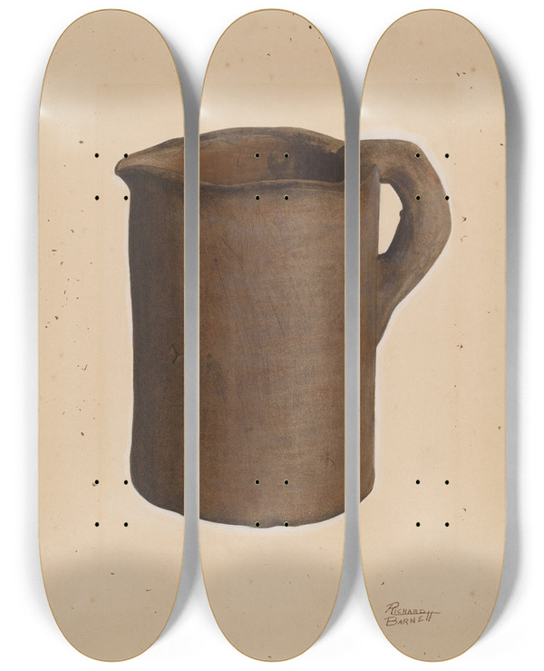 Triptych art skateboard deck of Richard Barnett Earthenware Pitcher by Richard Barnett