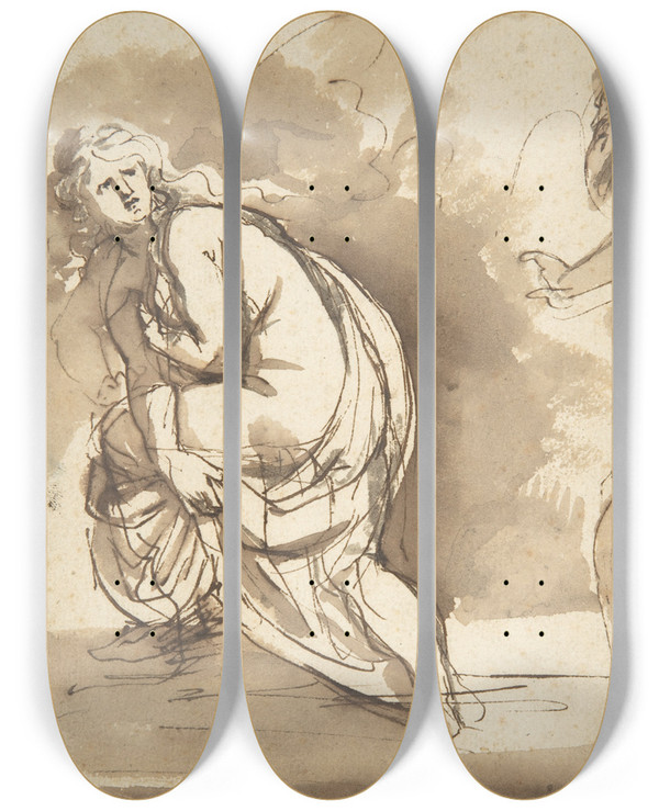 Triptych art skateboard deck of Peter Paul Rubens Susanna by Peter Paul Rubens (1577-1640)