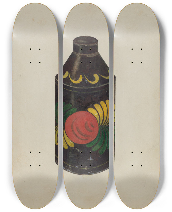 Triptych art skateboard deck of Edward White Toleware Tea Cannister by Edward White (1864-1908)