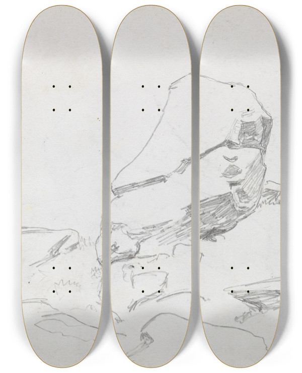 Triptych art skateboard deck of Hans Gude Stor Stein by Hans Gude (1825-1903)