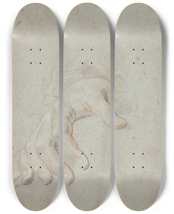Triptych art skateboard deck of Hendrik Krock Studie Af En Hnd by Hendrik Krock (1671-1738)