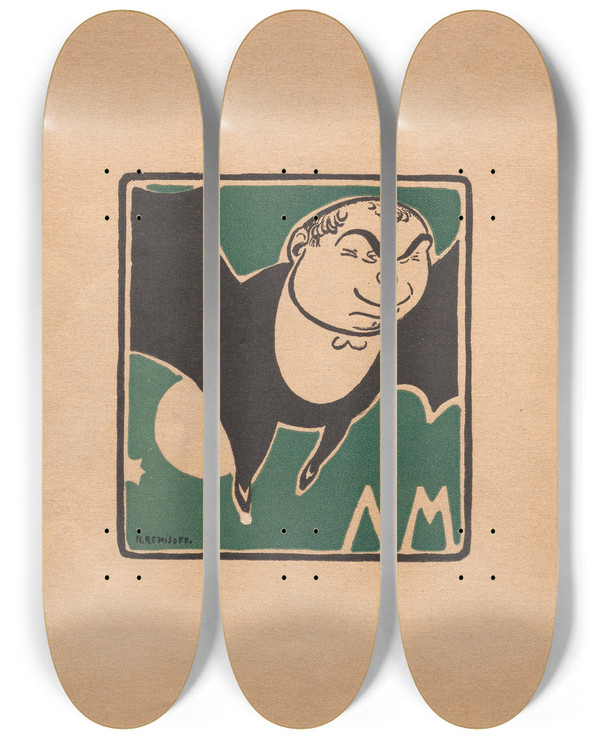 Triptych art skateboard deck of Ralph Barton Chauvesouris Program_1 by Ralph Barton (1891-1931)