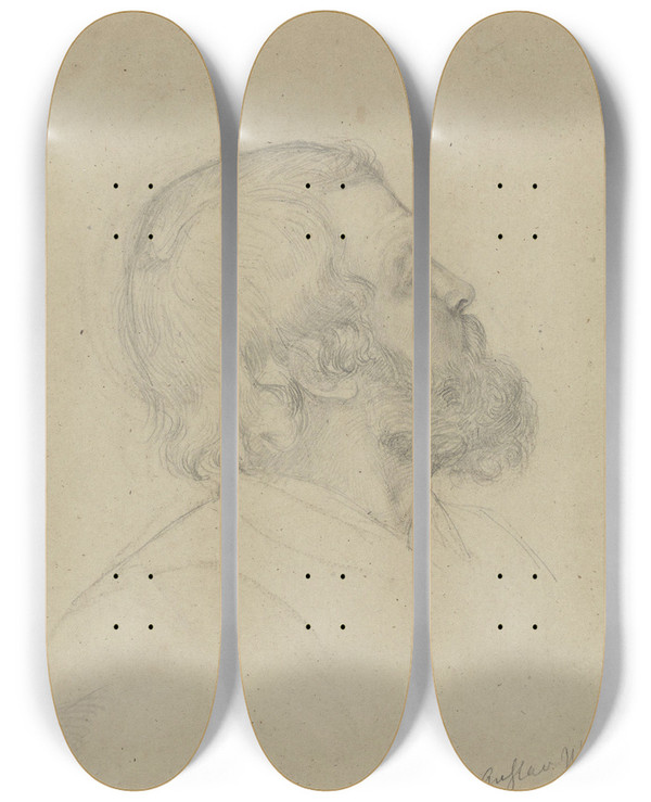 Triptych art skateboard deck of Adolph Tidemand Male Head_2 by Adolph Tidemand (1814-1876)