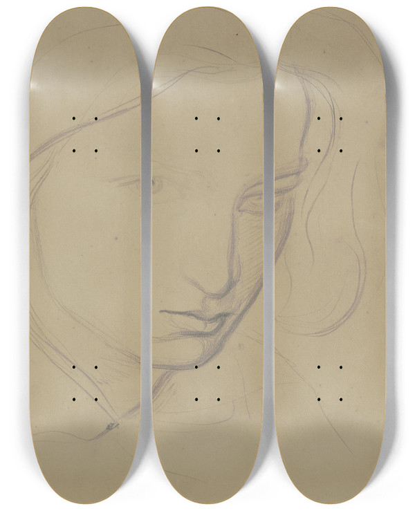 Triptych art skateboard deck of Victor Mller Portrt Eines Mdchens Oder Einer Jungen Frau Leicht Nach Rechts Gewandt by Victor Muller (1829-1871)