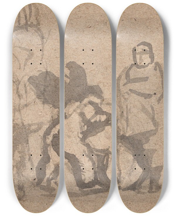 Triptych art skateboard deck of Oluf Hartmann Kompositionsstudie_2 by Oluf Hartmann (1879-1910)