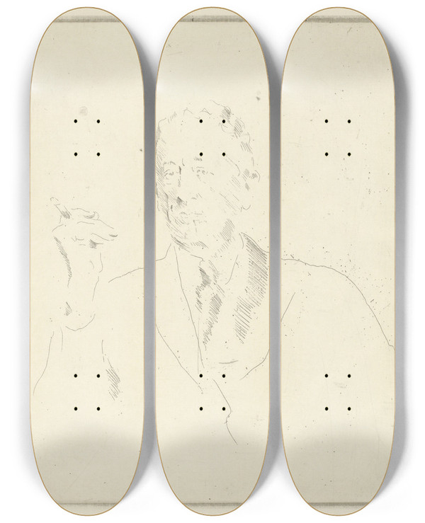 Triptych art skateboard deck of Henrik Lund Mannsportrett by Henrik Lund (1879-1935)
