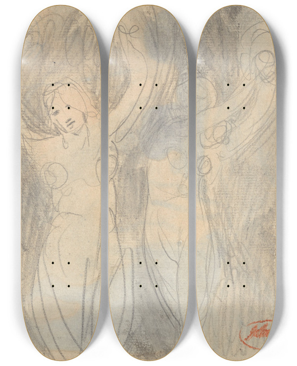 Triptych art skateboard deck of George Romney Female Figures by George Romney (1734-1802)