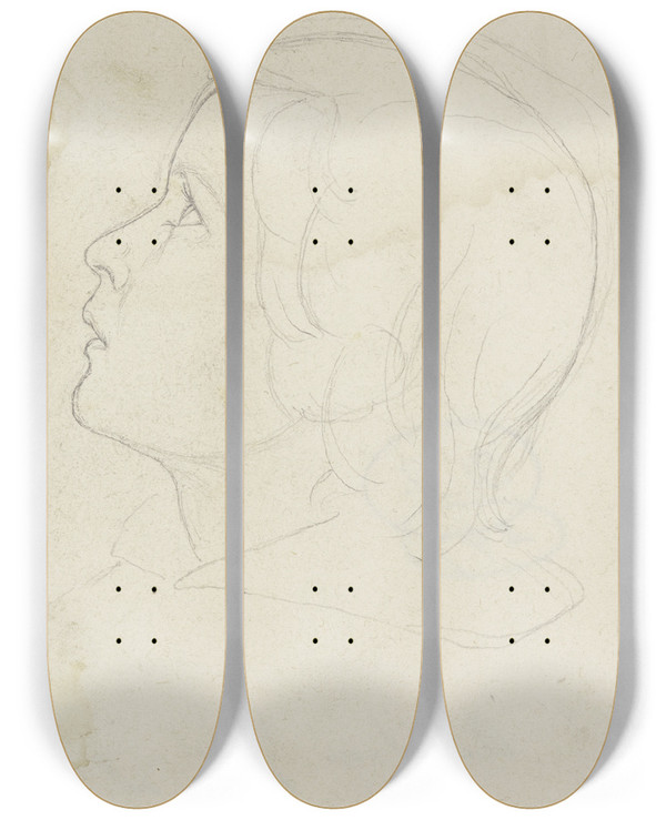 Triptych art skateboard deck of Angilbert Gbel Childs Head by Angilbert Gobel (1821-1882)