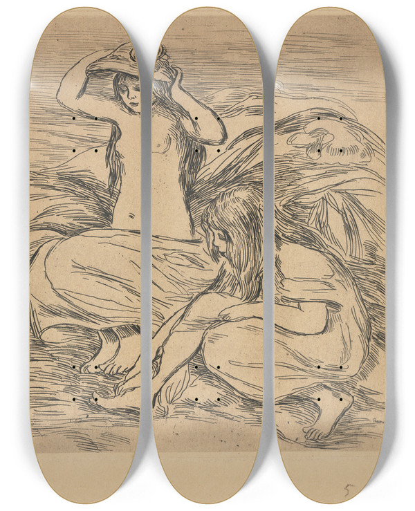 Triptych art skateboard deck of Pierreauguste Renoir The Two Bathers by Pierre-Auguste Renoir (1841-1919)