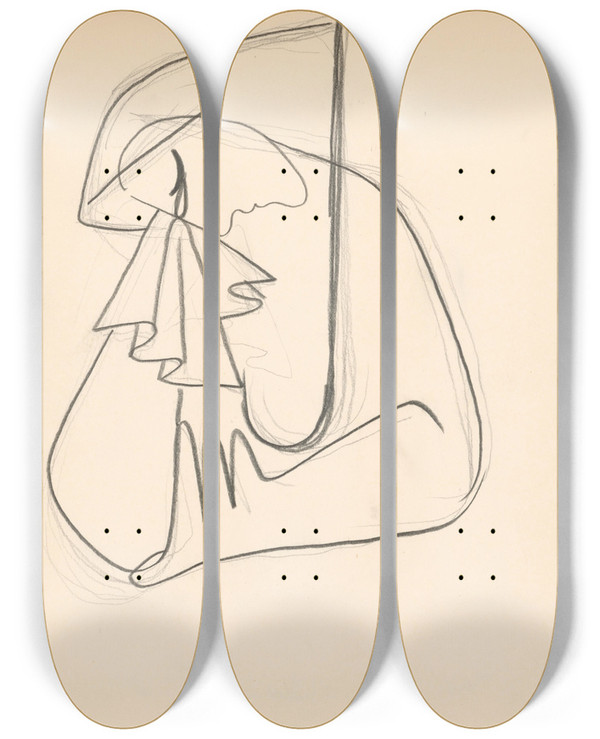 Triptych art skateboard deck of Mikul Galanda Placa by Mikulas Galanda (1895-1938)