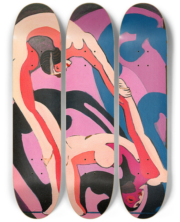 Triptych art skateboard deck of Ernst Ludwig Kirchner Two Acrobats by Ernst Ludwig Kirchner (1880-1938)