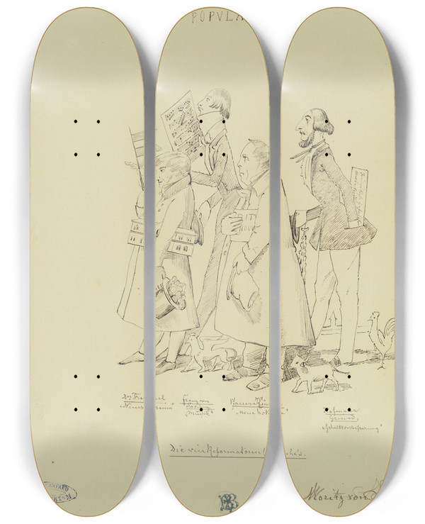 Triptych art skateboard deck of Moritz Von Schwind Popularite by Moritz Von Schwind (1804-1871)