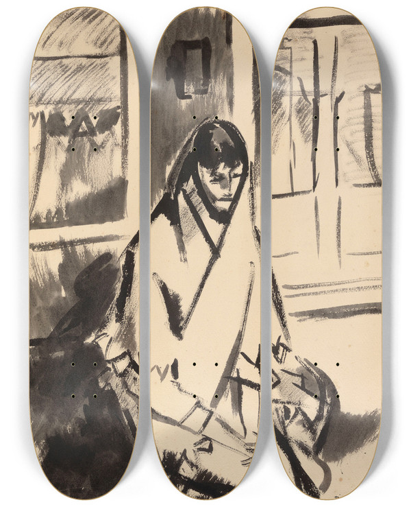 Triptych art skateboard deck of Rik Wouters Sick Woman_2 by Rik Wouters (1882-1916)