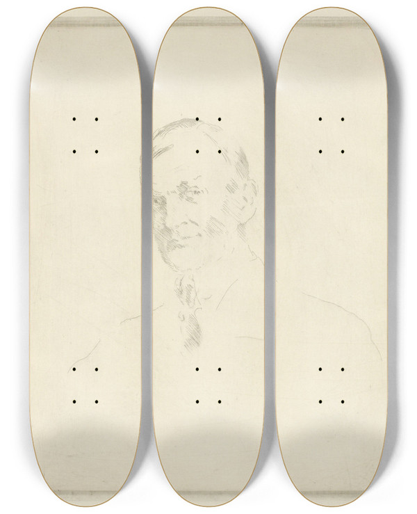 Triptych art skateboard deck of Henrik Lund Mannsportrett 3 by Henrik Lund (1879-1935)