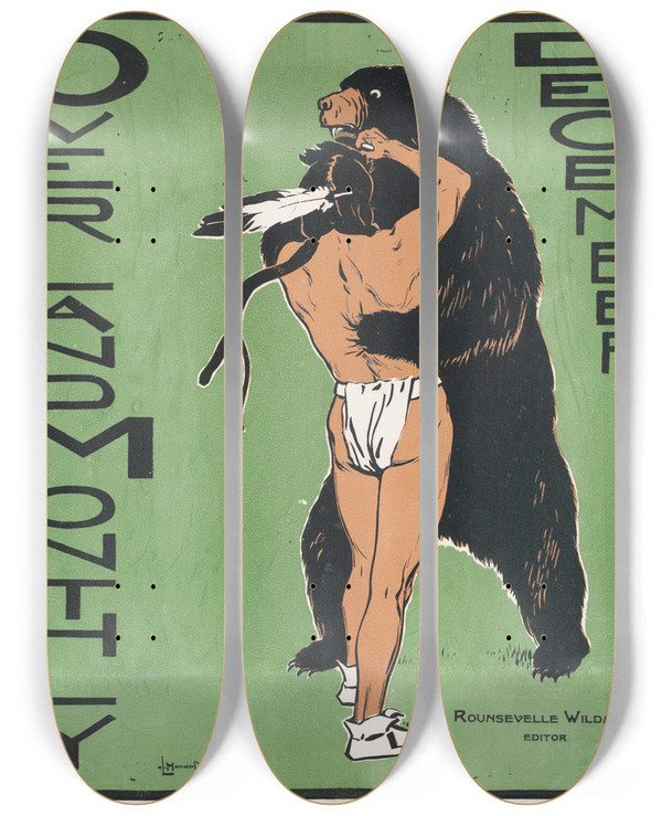 Triptych art skateboard deck of Maynard Dixon Overland Monthly December by Maynard Dixon (1875-1946)