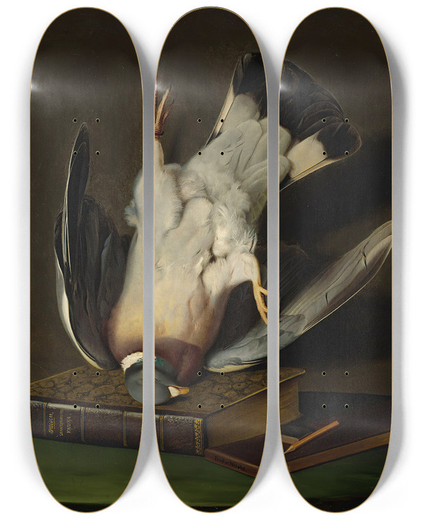 Triptych art skateboard deck of Ferdinand Von Wright A Dead Wood Pigeon by Ferdinand von Wright (1822-1906)