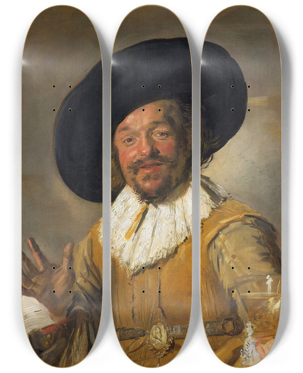 Triptych art skateboard deck of Frans Hals Merry Drinker by Frans Hals (1581-1666)