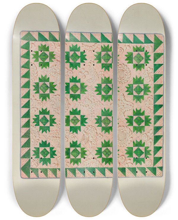 Triptych art skateboard deck of George Loughridge Patchwork Quilt_1 by George Loughridge (20-)
