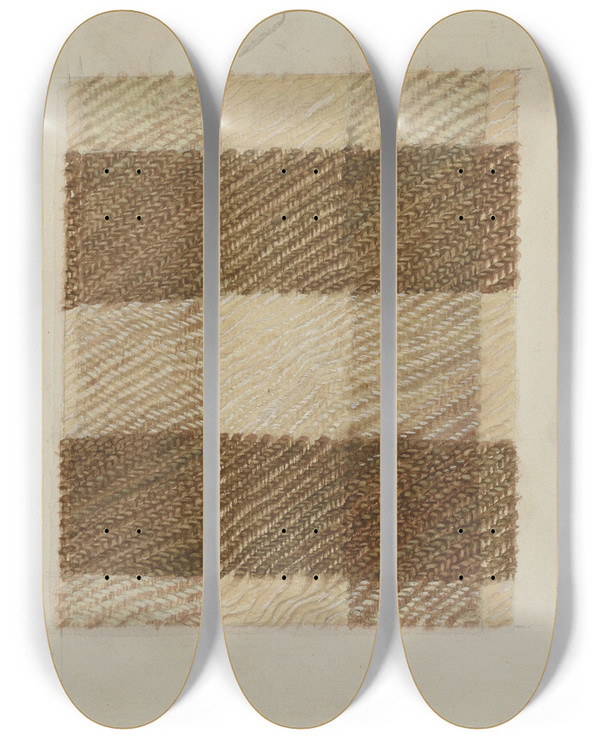Triptych art skateboard deck of Lucille Chabot Shaker Bedspread by Lucille Chabot