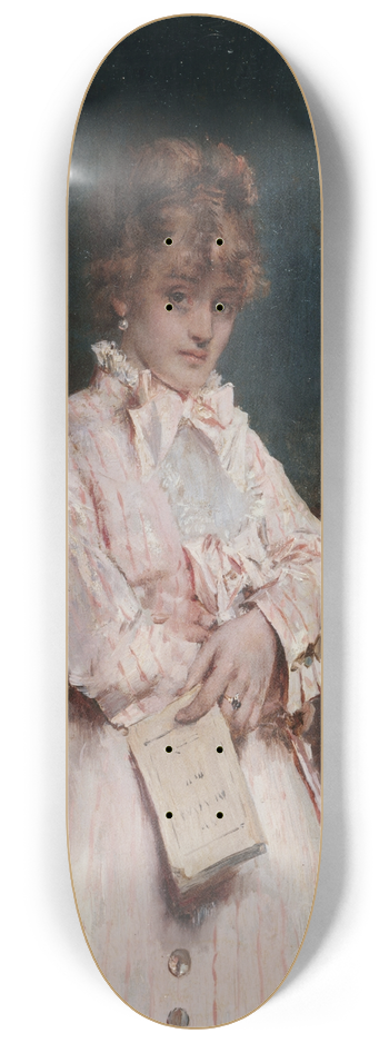 Alfred Stevens - Jeune femme tenant un livre 8.25 inch art skate deck