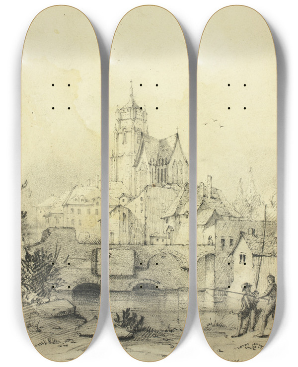Triptych art skateboard deck of David Roberts Dole France by David Roberts (1796-1864)