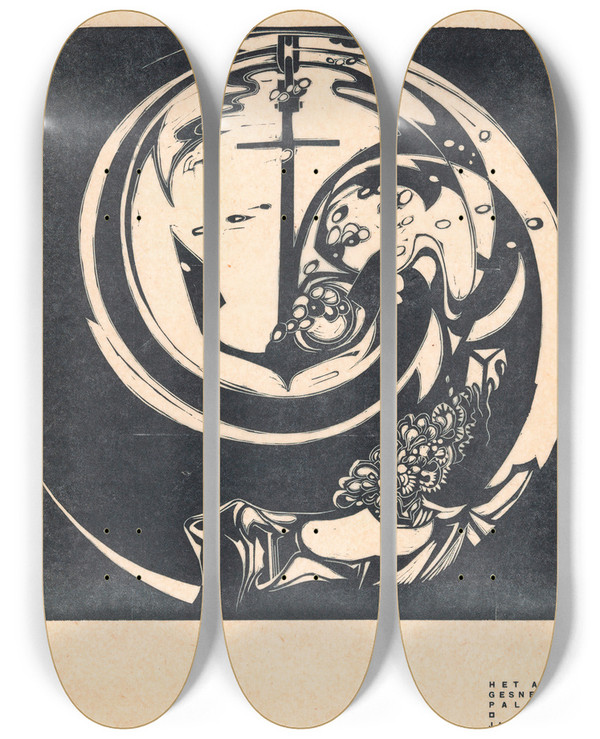 Triptych art skateboard deck of Jac Jongert Het Anker_2 by Jac Jongert (1883-1942)