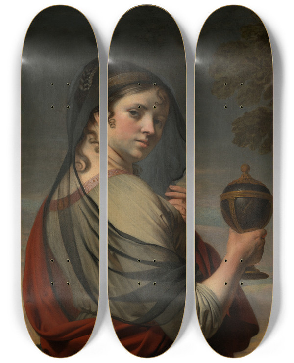 Triptych art skateboard deck of Caesar Van Everdingen Artemisia by Caesar Van Everdingen (1617-1678)