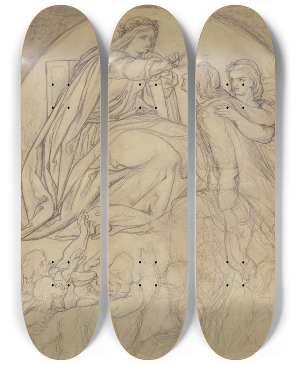 Triptych art skateboard deck of Victor Mller Schillers Crowing by Victor Muller (1829-1871)