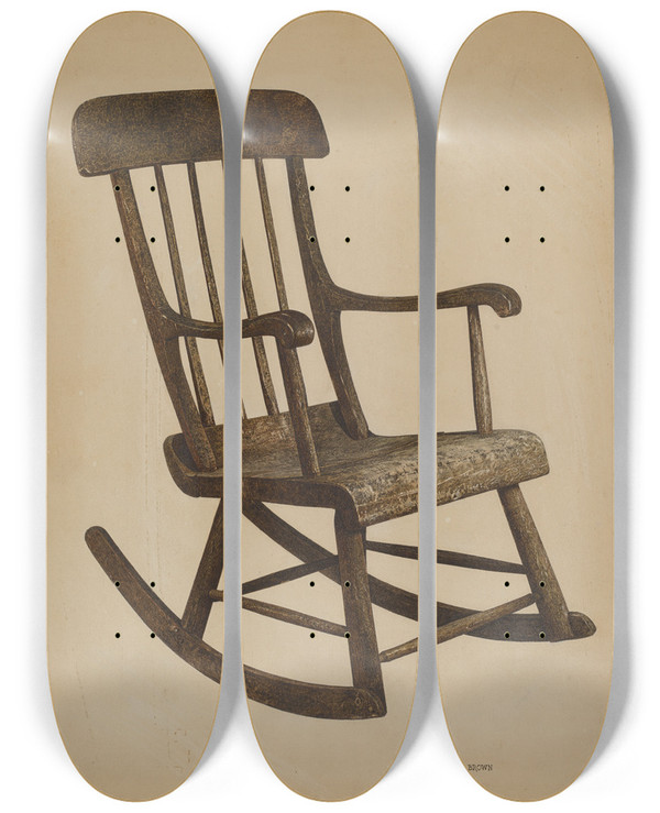 Triptych art skateboard deck of George C Brown Rocker by George C Brown