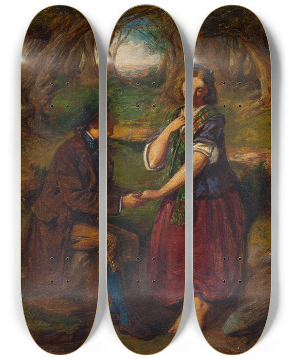 Triptych art skateboard deck of Alexander Fraser Jr The Proposal by Alexander Fraser Jr. (1828-1899)