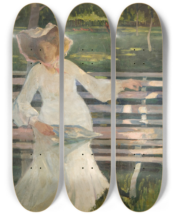 Triptych art skateboard deck of Stanisaw Kuczborski On A Bench by Stanislaw Kuczborski (1881-1911)