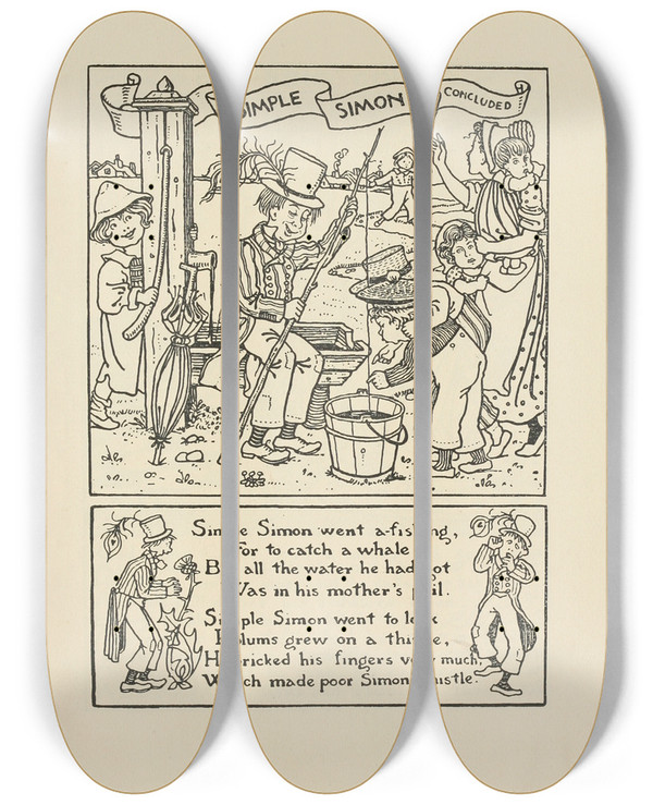 Triptych art skateboard deck of Winifred Smith Simple Simon Concluded by Winifred Smith (19-)